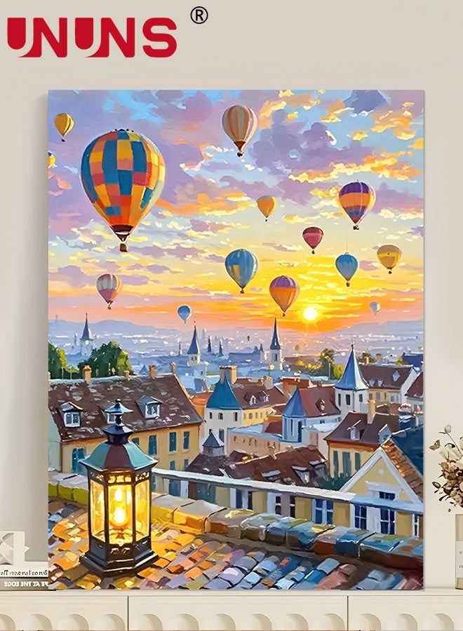 UNUNS DIY Paint by Numbers for Beginners,Hot-air Balloon Paint by Numbers With Framed,DIY Painting Acrylic Paint by Numbers Painting Kit Home Wall Living Room Bedroom Decoration,40x50CM - Image 1